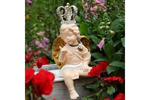 Kssiaz Baby-Engel Gartenstatuen, Wasserdicht Cherub Gartenfigur aus Harz, Gartendeko für Draußen, Gartenfigur Skulptur mit Flügel & Abnehmbar Krone, Innen-Außendekoration für Tür, Tischdekoration