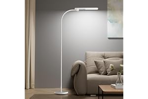 Honeywell Led Floor Lamp,F4 Sunturalux™ Eye-Caring Floor Lamps for Living Room, Super Bright Stepless Dimmable Tall Standing Lamp, Modern Gooseneck Reading Floor Lamp for Bedroom Office Study(White)