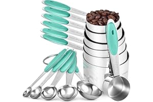Kubek z miarką i miarką zestaw 12 sztuk: U-Taste Nesting Cups, łyżeczka do herbaty i łyżka stołowa ze stali nierdzewnej 18/8 do pieczenia gotowania, mocniejszy spawany uchwyt (Aqua Sky)