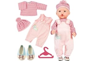 Aolso Baby Doll Clothes for 14-18 Inch Doll 35-45 cm Baby Doll, New Doll Clothes Outfits, Sweet Outfits Long Sleeve Overalls with Coat hanger, New Born Baby Dolls Girls Birthday (Pink)