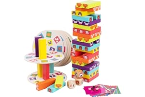 DILPEAK Giochi Bambini 3 Anni, Torre Magica di Legno Giochi Impilabili per Bambini, Gioco Domino Bambini Animali Colorata, Giochi Educativi Regalo per Famiglie adatti Bambina e Bambini da 3 a 9 Anni