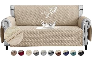 FIGOOO Sofa Covers Water Resistant Sofa Slipcovers 2 Seater Waterproof Reversible Anti-Slip Anti-Scratch Sofa Cover with Non Slip Elastic Straps for Dogs Cats Pets,Beige