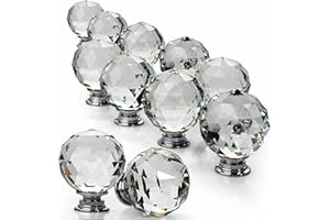 ZENO 30MM Clear Crystal Diamond Glass Door Knobs Handle Cupboard Pull Drawer Kitchen Cabinet Drawer Knob + Screw Set Home Decorating for Bedroom Furniture, Bedside Cabinet, Dresser Unit and Chest (4)