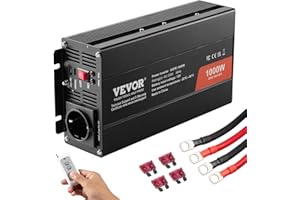 VEVOR Onduleur à Onde sinusoïdale Pure, 1000 W, onduleur CC 12 V vers CA 230 V, avec 1 Prise CA, 1 Port USB, 1 Port Type-C, et télécommande pour Petits appareils domestiques comme Smartphone, pc