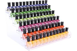 FFowcye 6 Tiers Acrylic Nail Polish Organiser Storage Rack, Clear Nail Varnish Stand Holder Shelf Display Rack Holds up to 72 Bottles for Paint, Essential Oil, Tattoo Ink, Sunglasses Display