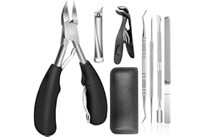 Souvik Set di forbici per unghie, tagliaunghie per incarnite, unghie spesse con apertura ampia, tagliaunghie affilate, tagliaunghie, tagliaunghie con custodia, 7 pezzi
