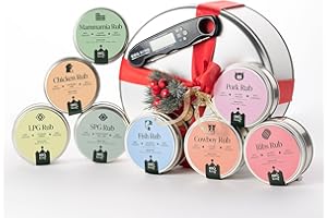 BBQ KING SPICES ARE ALWAYS THE SECRET BBQ KING - Christmas Box Rub, Scatola Regalo per Natale, Ottima Idea Regalo, Set Spezie Cucina 100% Made in Italy, Selezione di Spezie BBQ KING + Termometro con Lettura Istantanea