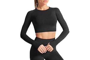 DUROFIT Abbigliamento per Allenamento da Donna Yoga Top Corto a Maniche Lunghe per Palestra Maglietta Sportivi Camicie a Manica Lunga Corto T-Shirt Allenamento Fitness