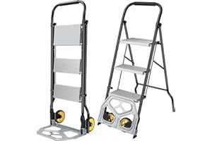 POWSTR Heavy Duty Sack Truck, Professional Folding Trolley on Wheels, Multifunctional Warehouse Sack Barrow with a Load Capacity of 80 Kilograms,used as a Ladder and Luggage Trolley