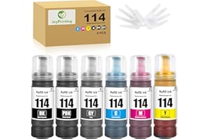 JoyPrinting 114 Ink Replacement for Epson 114 Ink Bottle Multipack Compatible for EcoTank ET-8500 ET-8550 (6-Pack, Black/Photo Black/Cyan/Magenta/Yellow/Grey)
