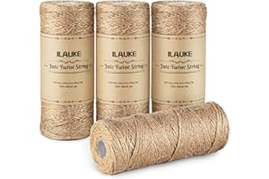 ilauke Naturale Iuta Spago,4 Bobine di Corda In Iuta Naturale 1312Piedi,3 Strati Corda di Iuta Per Confezionare Regali di Natale,Matrimonio,Fai da Te,Decorazione da Giardino,Biglietti D'auguri Regalo