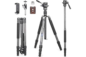 INNOREL RT45C+F10 Portable 10 Layers Carbon Fiber Tripod Professional Travel Compact Lightweight Tripod Monopod for DSLR Camera Camcorder with Mini Damping Fluid Video Head Magic Arm Phone Clip