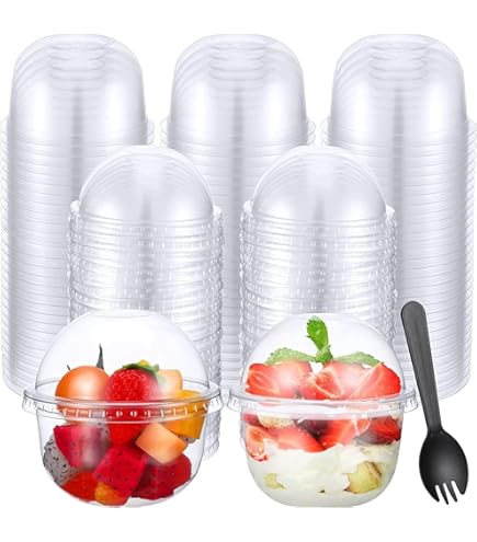 MIVIDE 100 Pcs Dessert Cups with 100 Lids and 100 Spoons, 150ml Dessert Glasses Plastic, Square Dessert Cups with Lid for Dessert Party, Pudding, Mousse, Ice Cream