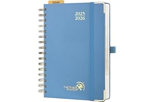 POPRUN Agenda 2025 2026 Journalier A5 21,5 x 14,5cm, 1 Page par Jour D'Août 2025 à Juil 2026 12 Mois, Planner Scolaire, Couverture Rigide Spirale, Règle et signet, Papier 80g/m², Bleu brume