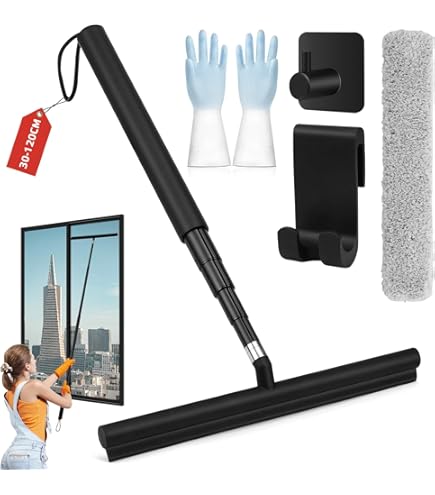 Duschabzieher Schwarz Mit Teleskopstiel - 33-107cm Fensterabzieher Mit Ersatzgummi | Kalkentferner Für Dusche