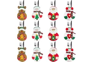 YUAENFI 12 portaposate natalizie, da tavolo, da pranzo, per posate, Babbo Natale, pupazzo di neve, renna, portaposate, per feste, coltelli e forchette