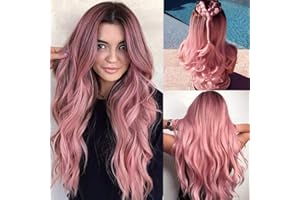 COLORFUL PANDA Colorfulpanda Perücke Rosa Damen, Rouge Pink Lang Gewellt Gelockt Locken Natürlich Für Frauen, Ombre Orange Alltag Anime Cosplay Kostümparty Halloween Karneval Wigs