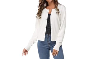 Newshows Women's Solid Button Down Long Sleeve Classic Crew Neck Knit Cardigan Sweater