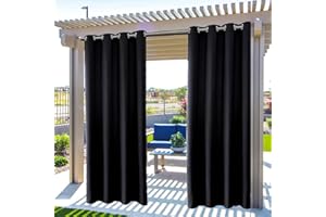WEEHOMY Outdoor Curtains for Garden Patio, Gazebo Curtains Waterproof/Blackout Curtains, Thermal Insulated Curtains for Bedroom/Porches/Pergola/Yard/Sliding Door(Black, 52" x 84")