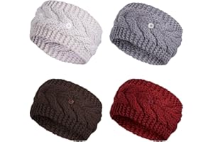 TAGVO 4pcs Knitted Headbands With Buttons,Women Cable Headband,Winter Ear Warmer,Chunky Knit Hairband,Warmer Crochet Braided Hair Band For Adults&Young Girls,Keep Ears＆Head lovely＆Warm,Festival Gifts