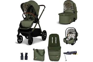 COSATTO Giggle 4 - Travel System Bundle, Birth to 25kg, Pram, Pushchair, Carrycot & Tote i-Size Group 0+ Infant Carrier Car Seat & Base, Footmuff, Changing Bag. Compact & Easy Fold, Free Raincover