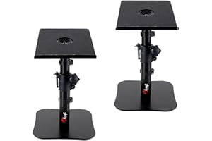 TLINGT SUPPORT Desktop Speaker Stands Pair, Monitor Speaker Stand, 17 x 20 cm Metal Tray, -10° to +10° Tilt Angle, Flat Base Compatible with Any Desk, Ideal for 3 to 4-inch Monitor Speaker, Bookshelf Speaker