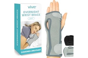 Vive Wrist Support for Carpal Tunnel, Tendonitis, Arthritis (Left or Right Hand) - Night Splint Brace Hand Sleep Support Wrap - Cushion Compression Arm Stabilizer for Men, Women, Athletic (Gray)