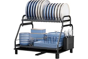 E-MANIS Égouttoirs,Égouttoir à Vaisselle Grande Capacité à 2 Niveaux,Égouttoir Supérieur Amovible pour Une Utilisation Séparée,avec Bac Dégouttement et Buse en Spirale