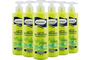 Milmil Reinigende und feuchtigkeitsspendende Reinigungsmilch, Duft Linde und Malve, mit Spender – 6 x 500 ml