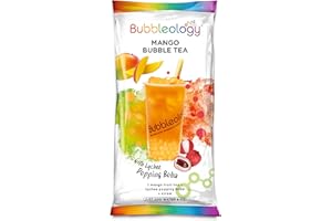 Bubbleology Mango Bubble Tea Kit (Pack of 10) Boba Tea Kit with Lychee Popping Boba | Makes 10 Mango Bubble Teas | Just Add Water