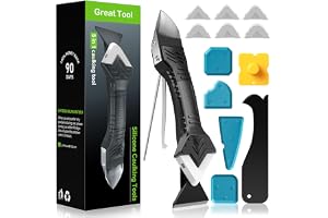 Caulking Tool 5 in 1 Silicone Caulking Grout Removal Sealant Finishing Tool with Grout Scraper, 6 Exchange Silicone Pads, Adh