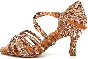 HROYL Buty do Tańca z Dżetów Latina Tango Swing na Wesele Sandały Zamszowa Podeszwa Buty do Tańca Towarzyskiego Damskie, IT-4350