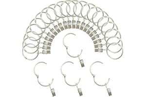 Curtain Rings with Clips 25mm Interior Diameter Openable 24 Pack Rustproof Metal Hangers Ring Decorative Drapery Vintage Silver TXZWJZ