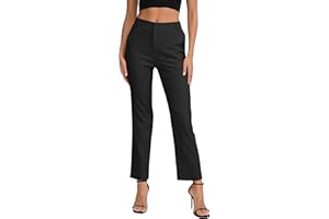 EXCHIC Femmes Casual Confortables Elastique Jambes Droite Pantalon Taille Haute Travail Pantalon avec Poches
