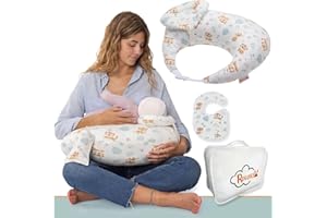 RUGUIES- Cojín Lactancia Ajustable y Ergonómico- Cojín de Lactancia pequeño- Almohada Embarazo-Funda Extraíble y Lavable 100% Algodón- Almohadita Bebé a 45º Antireflujo para Máximo Confort.