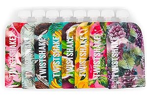 Twistshake Baby Food Pouches 100ml - Set of 8 | Reusable Double Zip Baby Food Bag | BPA Free Fill n Squeeze Baby Weaning Pouches | Leak-Proof Squeeze Pouch | Freezer Safe Baby Food Bag | Fruit Design