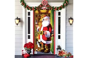 Greenyre Weihnachten Tür Abdeckung Dekoration,91cm x 203cmWeihnachtsmann Tür Decke Weihnachten Tür Hängen Banner Hintergrund, Weihnachtsbanner für Haus Haustür Veranda Weihnachten Deko