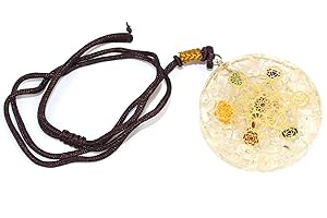 Jet International Quartz cristal Orgone Chakra pendentif Cube de Metatron rond 2 pouces env. Diamètre 3e oeil Activation Boost Guérison Pierres Précieuses Chakra Équilibrage Crystal Grid Crystal Ima