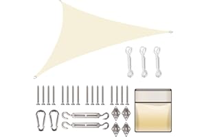 Yeahmart Sun Shade Sail Triangle 2x2x2m with Fixing Kit Waterproof Anti-UV Sunscreen Awning Canopy 98% UV Block for Outdoor Garden Patio Party Backyard Yard Camping with Free Rope, Cream