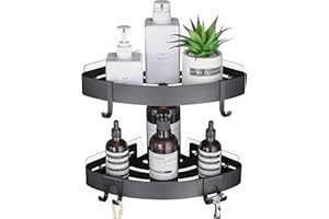 Hoomtaook Duschregal Ohne Bohren Duschablage Schwarz 2 Stück Eckregal Badezimmer Regal Aufbewahrung Organizer Aluminium Wand Montiert Adhesive Rostfrei mit 4 Haken