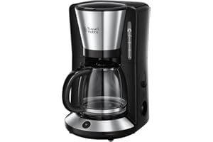 Russell Hobbs 24010-56 24010-56/RH Adventure-Cafetera Cepillado, 10 Tazas Grandes o 15 pequeñas, 1100 W, 1.25 litros, INOX Mate, Acero Inoxidable, Negro