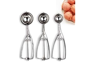 CHEREDA Eisportionierer-Set mit 3 Kuchen, 36 l Edelstahl-Auslöser, kleine Keksschaufel, mittelgroß, 3 Stück zum Backen von Cupcake-Schaufel, Eisportionierer