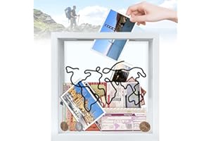 TOGETDREAM Adventure Archive Box Travel Ticket Memory Box Ticket Shadow Box Personalised Memory Box Frame with Slot DIY Travel Collection Box Frame Display Case For Movie Travel Concert Ticket(20x20)