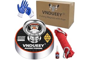 VNDUEEY Magnet Fishing Kit, 227Kg - Ø60mm - Extra Strong Neodymium Fishing Magnet with Rope (20M), Carabiner, Non-Slip Gloves, Threadlocker for Retrieving, Heavy Duty Magnets Kit for Hanging