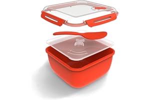 Rotho Memory Microwave Cocina de arroz de 2,5 l con tapa y cuchara para microondas, Plástico (PP) sin BPA, rojo/transparente, 2.5l (19.5 x 19.5 x 12.1 cm)