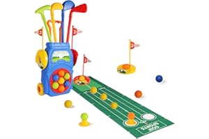 iFunLong Kids Golf Set | Toddler Golf Set with 7 Balls, 4 golf clubs, 2 Practice Holes，1 Golf Mat & Golf Cart | Safe, Non-Toxic Material | Perfect for Toddlers & Children Ages 3-5
