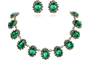 Clearine Victorian Style Statement Necklace Pierced Earrings Jewellery Set for Women Crystal Floral Cameo Inspired Oval Party Prom Jewelry