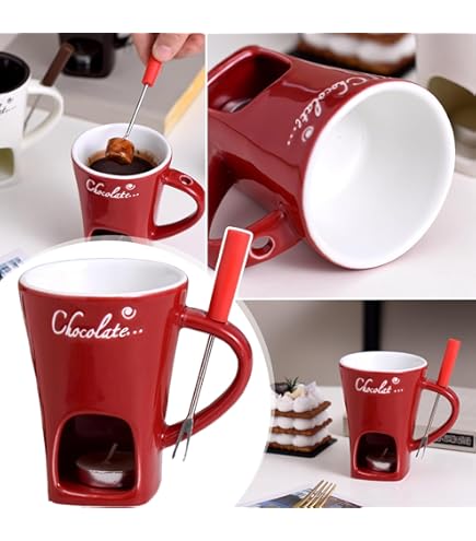 Chocolade fondueset keramiek chocoladefondue mok met theelichthouder, chocolade fondue mok voor chocolade kaas fondue familiediner dessert picknicks verjaardagsfeesten