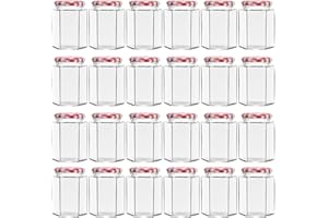 Yishik 9oz Hexagonal Glass Jam Jars with Red Gingham Lids,24 Pack Pickle Jar Glass Canning Jars for Jam,Sauce,Candy,Baby Foods,Wedding Favors or Jars Crafts