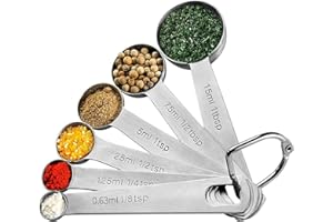 MECHEER Messlöffel-Set Edelstahl Teelöffel 6 Stück Cup Messbecher Klein Löffel Set mit Skala, 6-Teilige Gewürzlöffel Esslöffel Dosierlöffel für Klein Gewürzgläser Trockenrationen Flüssigkeit Backmessen